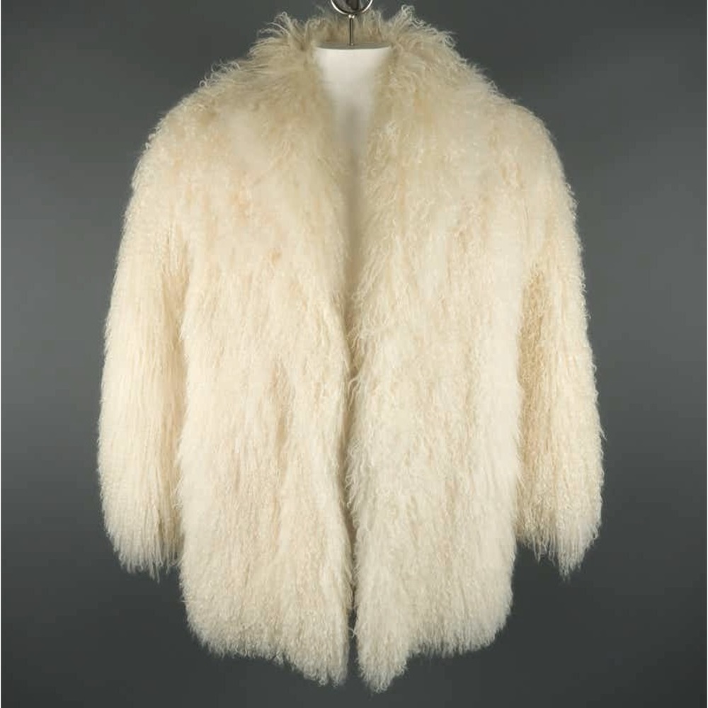 Vintage Cream Mongolian Lamb Fur Oversized Collared Coat / Jacket.